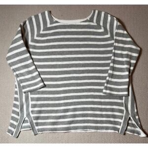 Ann Taylor Loft Gray White Striped Long Sleeve L Cotton‎ Casual Boatneck Shirt